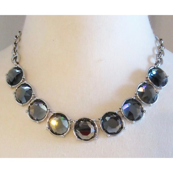 New Lia Sophia InfinitMe Necklace in Smoky Gray faceted resin stones- 18” silver - Picture 1 of 11